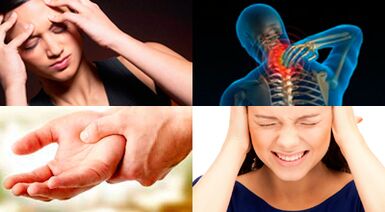 Symptome einer Osteochondrose der Halswirbelsäule. 